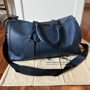 Burberry blue calf leather duffel bag